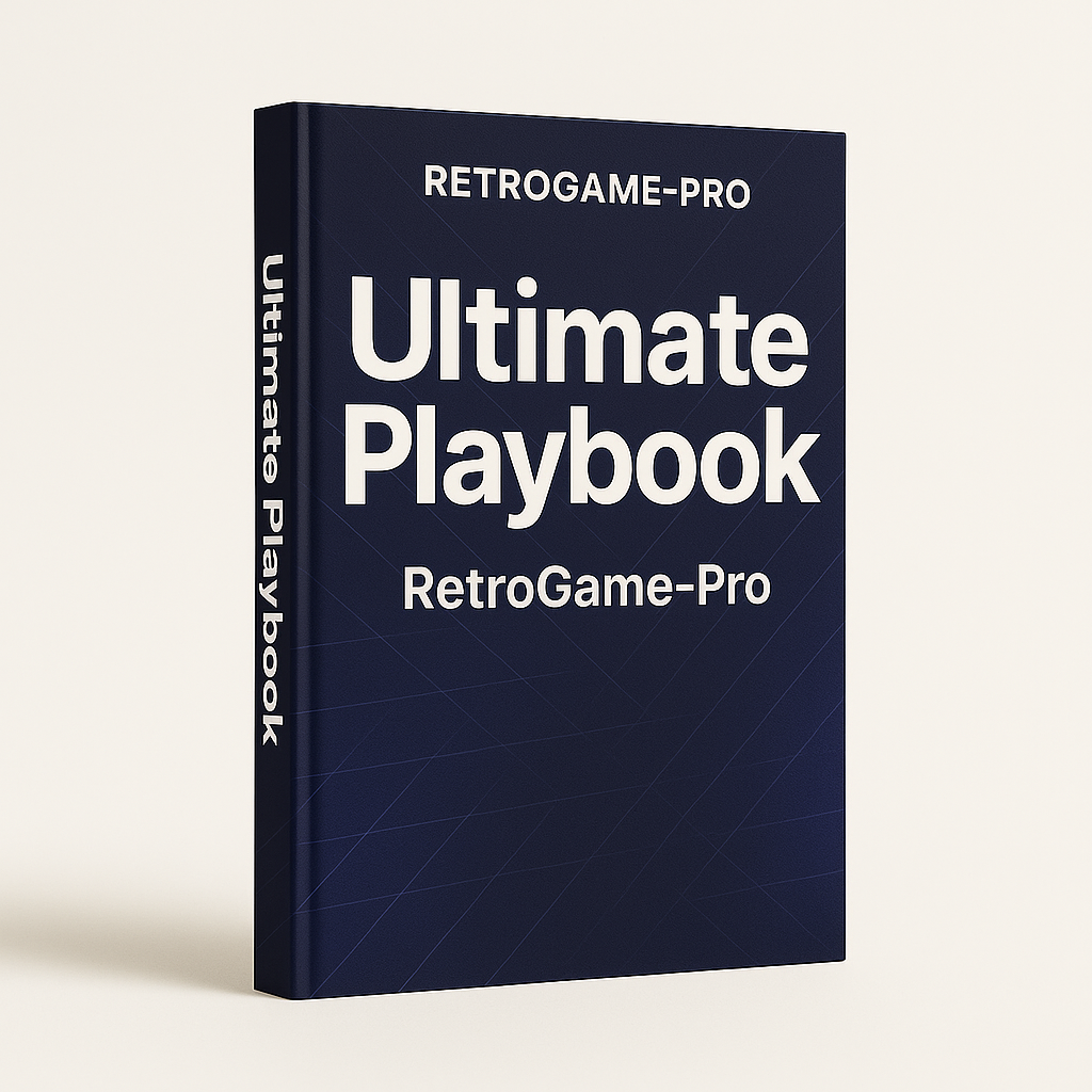 Navy blue book titled 'Ultimate Playbook' by RetroGame-Pro on a light gray background